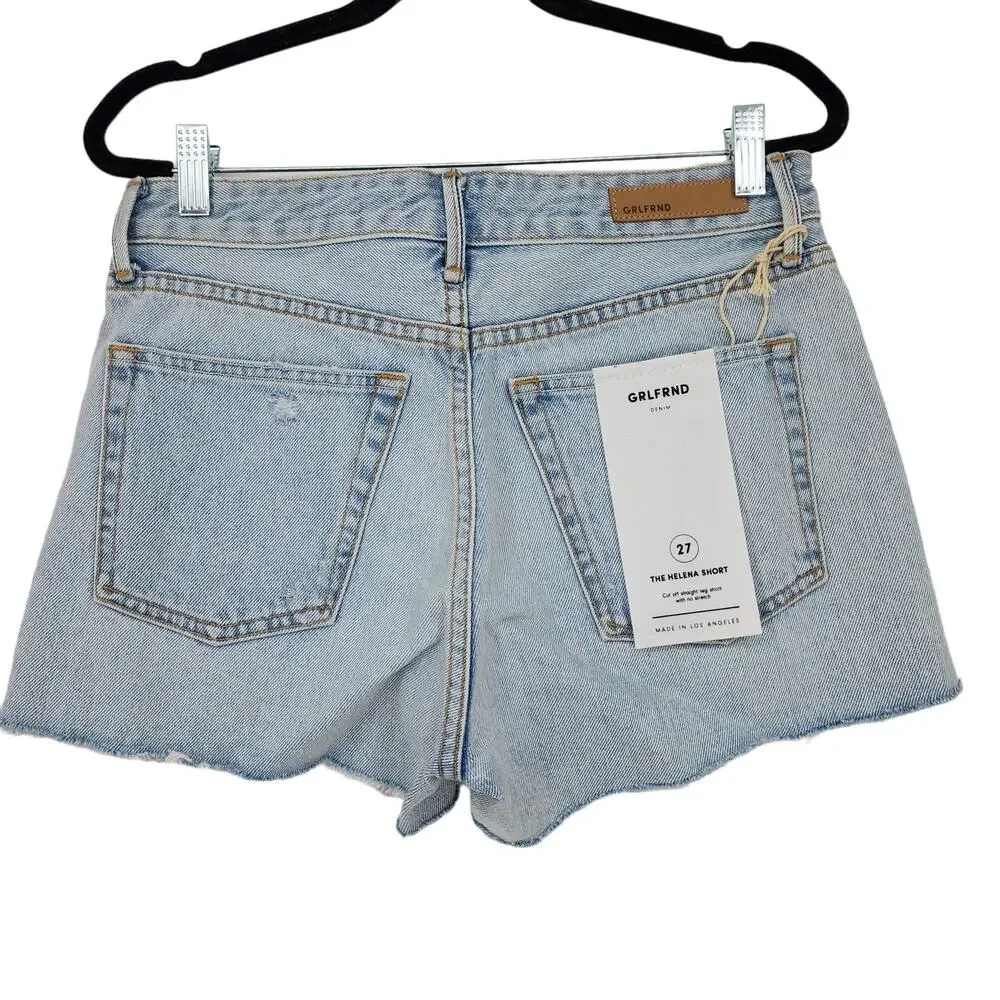 GRLFRND Distressed High Rise Light Wash Helena Denim Short in Kiki Size 26